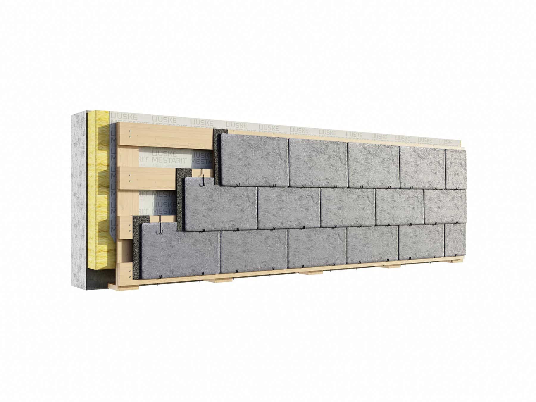 Kiviseinän asennuskuva osana julkisivua